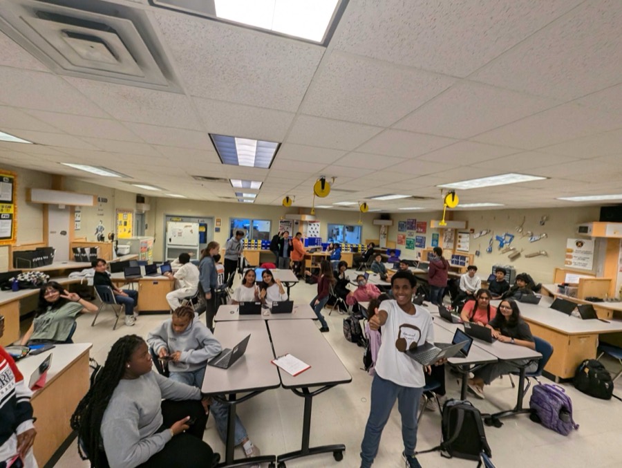 A Hack Club meeting in a school lab